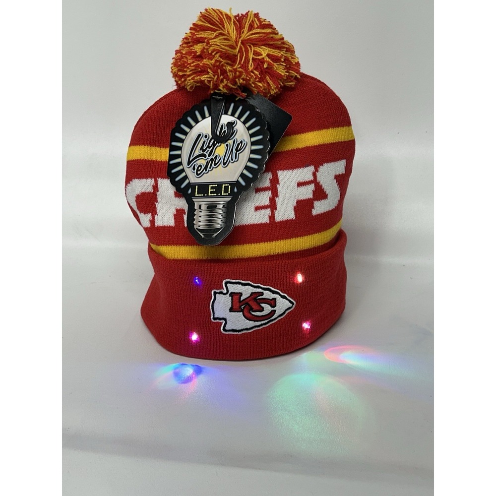 New Kansas City Chiefs Beanie Knit Hat Cap Men One Size Red NFL Light 'em Up